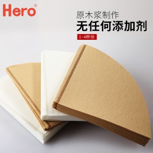 Hero咖啡滤纸 滴漏式手冲咖啡过滤纸100片V型滤杯用滤纸1-4人份白色原色随机发货